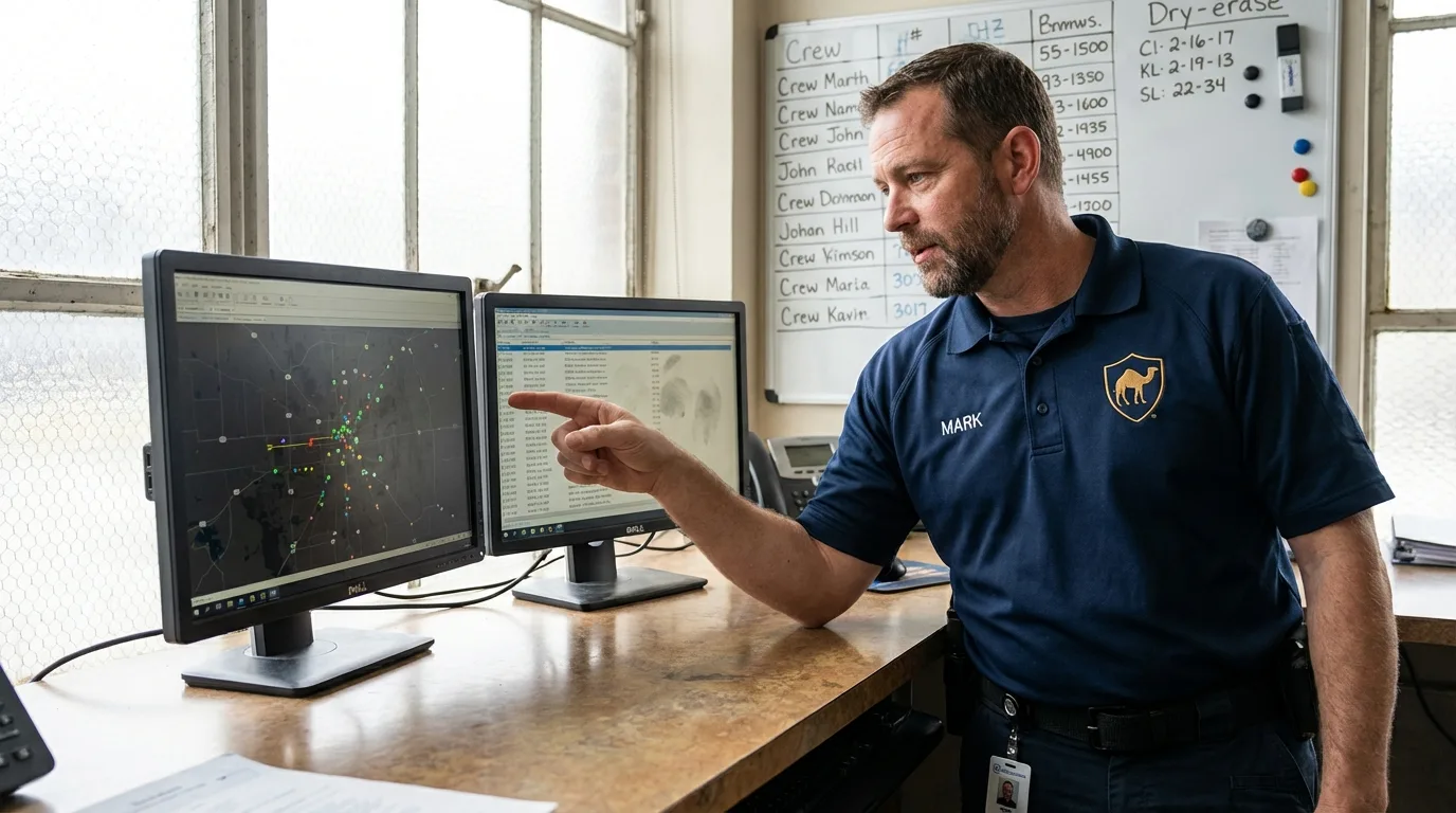 Dispatch coordinator reviewing live GPS routing map for California deliveries
